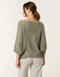 Crochet V Neck Jumper(Khaki Crochet V Neck Jumper) -Repertoire Fashion Store bv4817 khaki 63146