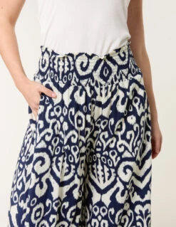 Shirred Waist Wide Leg Trousers(Shirred Waist Wide Leg Trousers) -Repertoire Fashion Store bv49147 navy 53798