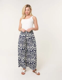 Shirred Waist Wide Leg Trousers(Shirred Waist Wide Leg Trousers) -Repertoire Fashion Store bv49147 navy 53812