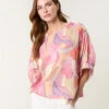 Watercolour Abstract Print Top(Pink Watercolour Abstract Print Top)