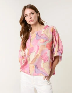 Watercolour Abstract Print Top(Pink Watercolour Abstract Print Top)