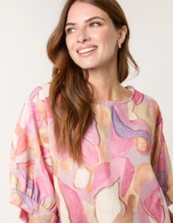 Watercolour Abstract Print Top(Pink Watercolour Abstract Print Top) -Repertoire Fashion Store bv4967 pink 2550