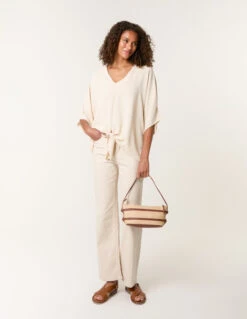 Tie Knot Blouse(Beige Tie Knot Blouse) -Repertoire Fashion Store bv5072 beige 0998