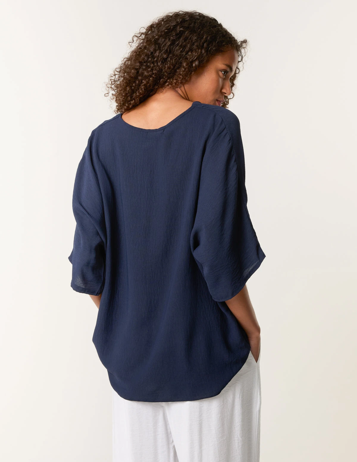 Tie Knot Blouse(Navy Tie Knot Blouse) 4 Tie Knot Blouse(Navy Tie Knot Blouse) - Image 4