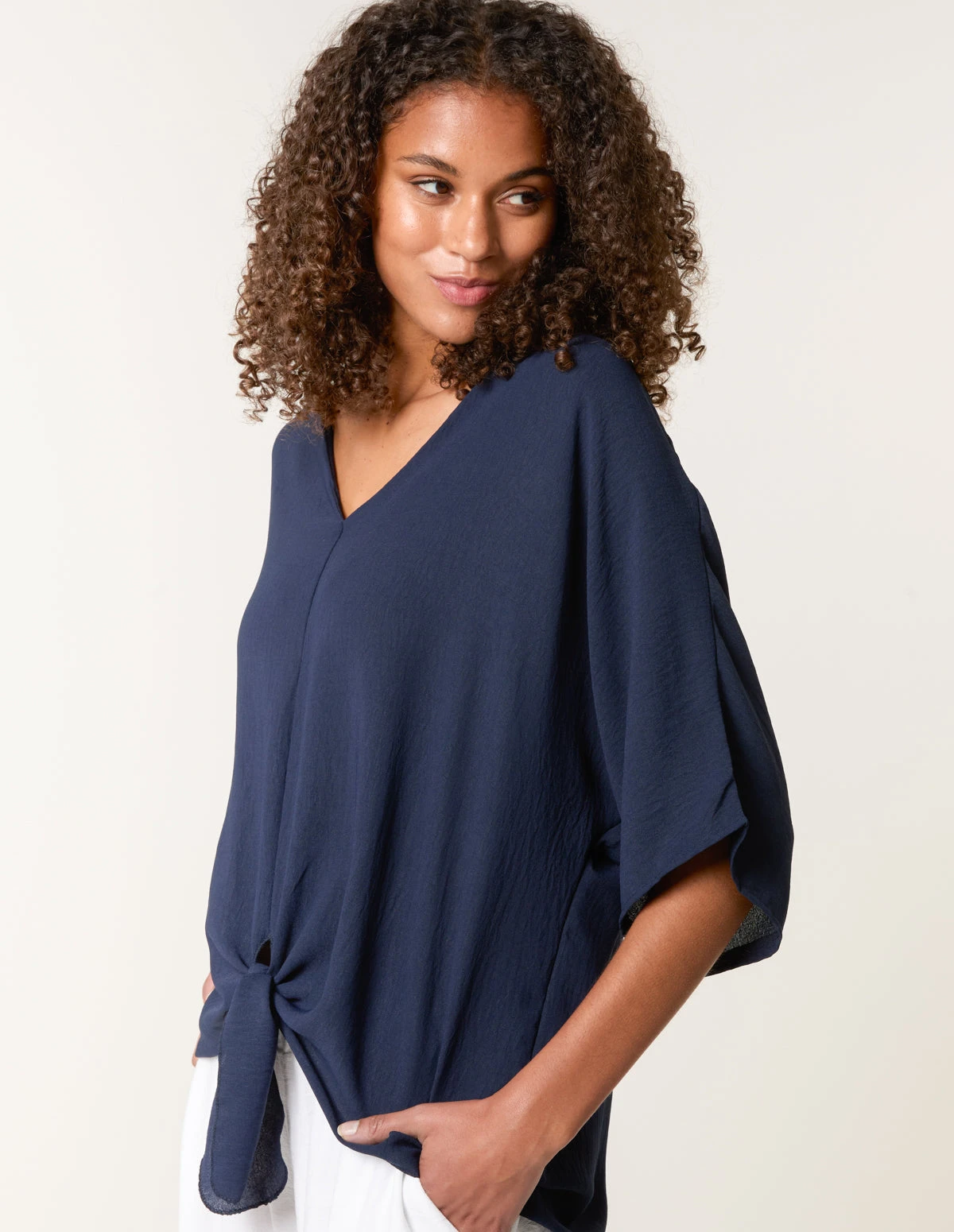 Tie Knot Blouse(Navy Tie Knot Blouse) 2 Tie Knot Blouse(Navy Tie Knot Blouse) - Image 2