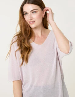 Metallic Fine Gauge Lightweight Knit Top(Metallic Fine Gauge Lightweight Knit Top)