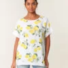 Linen Front Lemon Print Top With Sequin(Linen Front Lemon Print Top With Sequin) -Repertoire Fashion Store bv5187 white 482 76