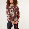 Large Watercolour Floral Cowl Neck Puffball Blouse(Large Watercolour Floral Cowl Neck Puffball Blouse)