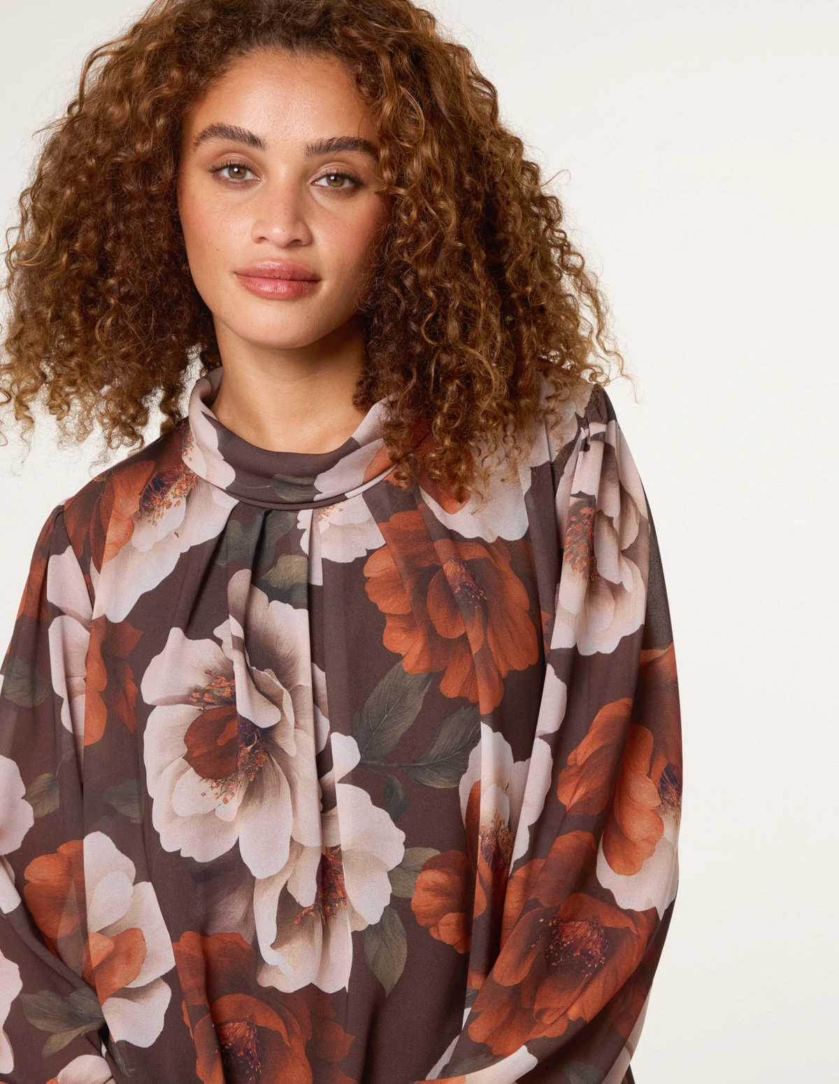 Large Watercolour Floral Cowl Neck Puffball Blouse(Large Watercolour Floral Cowl Neck Puffball Blouse) 3 Large Watercolour Floral Cowl Neck Puffball Blouse(Large Watercolour Floral Cowl Neck Puffball Blouse) - Image 3