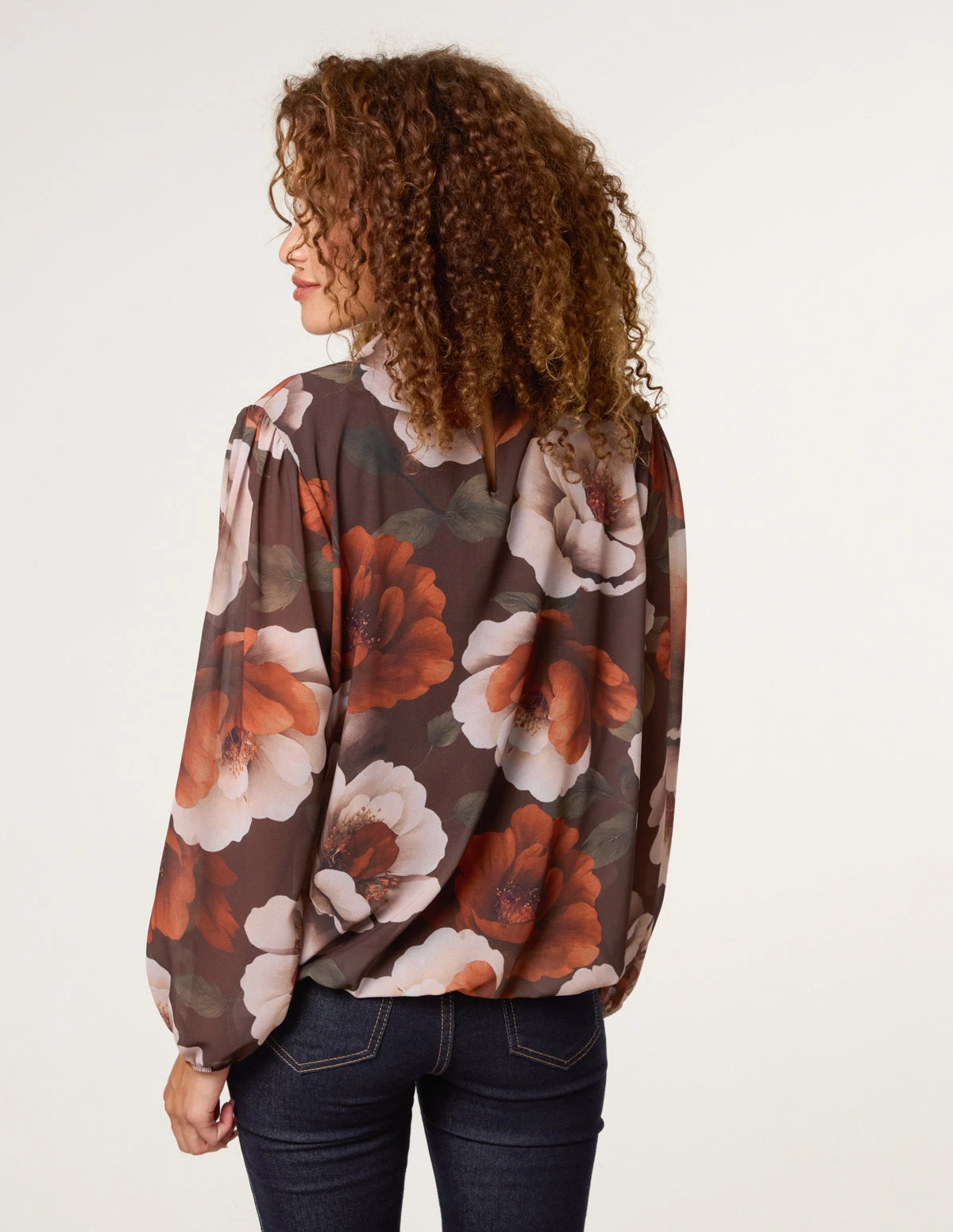 Large Watercolour Floral Cowl Neck Puffball Blouse(Large Watercolour Floral Cowl Neck Puffball Blouse) 4 Large Watercolour Floral Cowl Neck Puffball Blouse(Large Watercolour Floral Cowl Neck Puffball Blouse) - Image 4