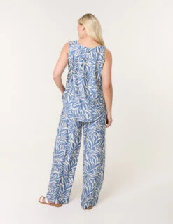 Leaf Print Vest And Trouser Set(Blue Leaf Print Vest And Trouser Set) -Repertoire Fashion Store cc2479 blue 53851