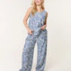 Leaf Print Vest And Trouser Set(Blue Leaf Print Vest And Trouser Set) -Repertoire Fashion Store cc2479 blue 53859