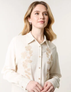 Linen Flower Embroidery Blouse(Linen Flower Embroidery Blouse) -Repertoire Fashion Store cc2494 linen 41729