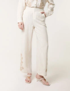 Linen Flower Embroidery Trousers(Linen Flower Embroidery Trousers)