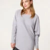 Long Sleeve Diamante Detailed Batwing Jumper(Grey Long Sleeve Diamante Detailed Batwing Jumper)