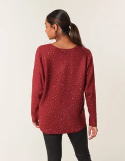 Jumper With Silver Rhinestones(Berry Jumper With Silver Rhinestones) -Repertoire Fashion Store cc2553 berry 6264 189