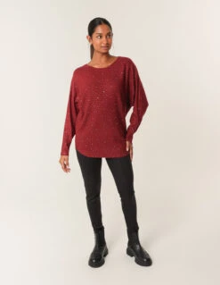 Jumper With Silver Rhinestones(Berry Jumper With Silver Rhinestones) -Repertoire Fashion Store cc2553 berry 6270 190