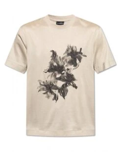 Emporio Armani Mens Floral Print T-Shirt Beige