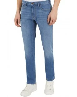 Emporio Armani Mens J06 Washed Slim Fit Twill Jeans Light Whisker