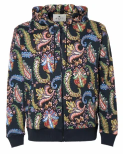 Etro Mens Exotic Leaf Hoodie Blue