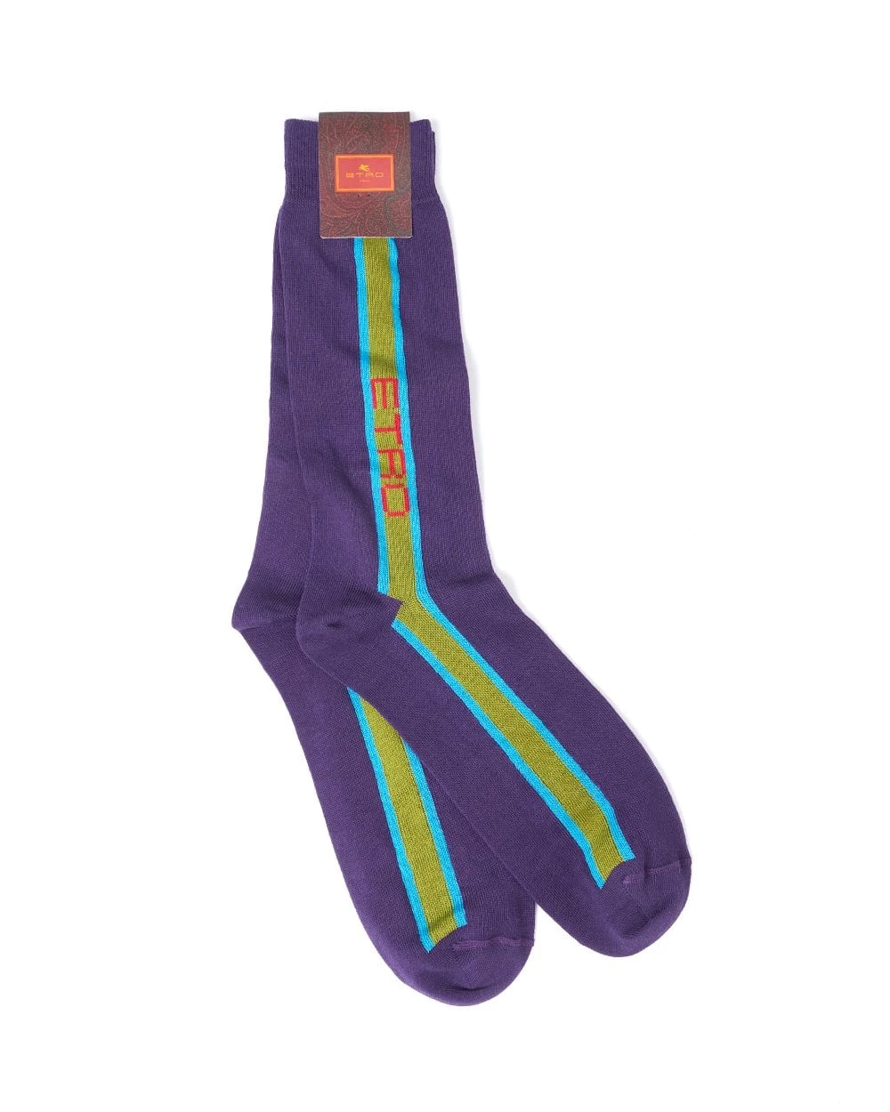 Etro Mens Purple Vertical Stripe Logo Socks 1 Etro Mens Purple Vertical Stripe Logo Socks