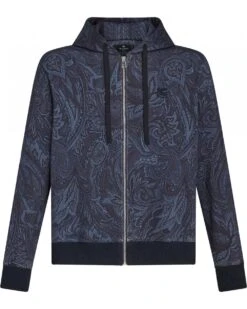 Etro Mens Tonal Paisley Print Hoodie Navy