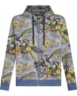 Etro Mens Tropic & Birds Printo Hoodie Sky Blue