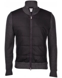 Gran Sasso Mens Hybrid Padded Zip Cardigan Dark Charcoal Grey