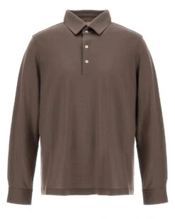Herno Mens Resort Long Sleeve Polo Shirt Dark Taupe Brown