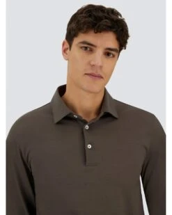 Herno Mens Resort Long Sleeve Polo Shirt Dark Taupe Brown -Repertoire Fashion Store herno mens resort long sleeve polo shirt dark taupe brown p46704 320093 image