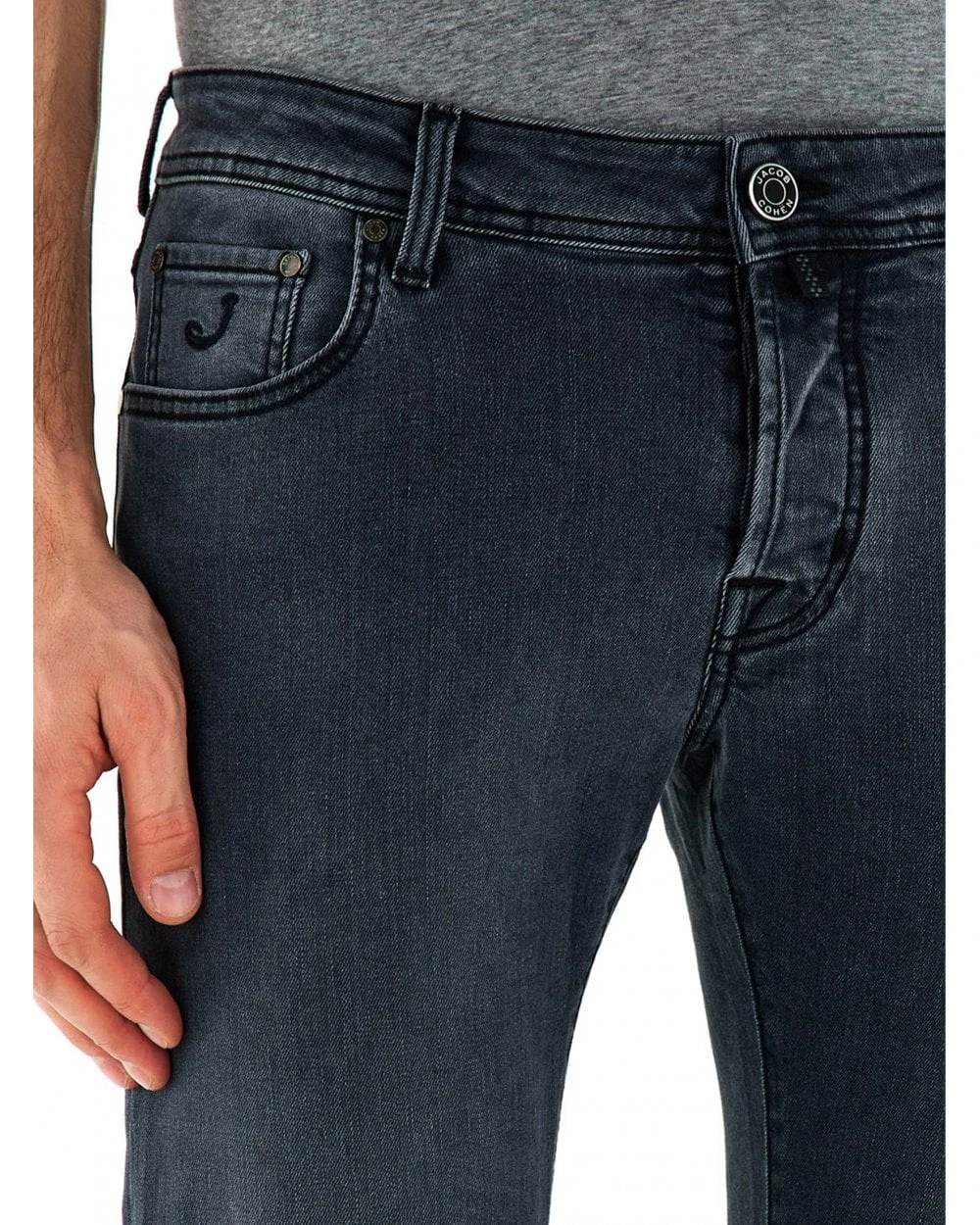 Jacob Cohen Mens Bard Suede Patch Jeans Slate Grey 2 Jacob Cohen Mens Bard Suede Patch Jeans Slate Grey - Image 2