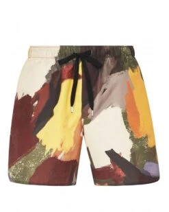 JW Anderson Mens Abstract Print Swimshorts Multi Olive Green