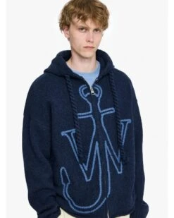 JW Anderson Mens Embroidered Anchor Logo Zip Hoodie Steel Blue -Repertoire Fashion Store jw anderson mens embroidered anchor logo zip hoodie steel blue p46751 319191 image