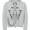 JW Anderson Mens Embroidered Anchor Logo Zip Knit Hoodie Light Grey Melange -Repertoire Fashion Store jw anderson mens embroidered anchor logo zip knit hoodie light grey melange p46752 319200 image