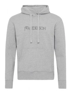 JW Anderson Mens Embroidery Logo Hoodie Light Melange Grey