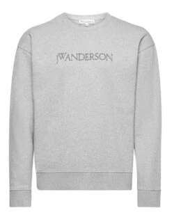 JW Anderson Mens Embroidery Logo Sweatshirt Melange Light Grey