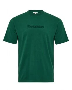 JW Anderson Mens Embroidery Logo T-Shirt Dark Green