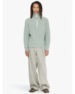 JW Anderson Mens Half Zip Micro Stripe Jumper Sand Stone -Repertoire Fashion Store jw anderson mens half zip micro stripe jumper sand stone p46747 319128 image