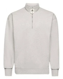 JW Anderson Mens Half Zip Sweatshirt Melange Light Grey