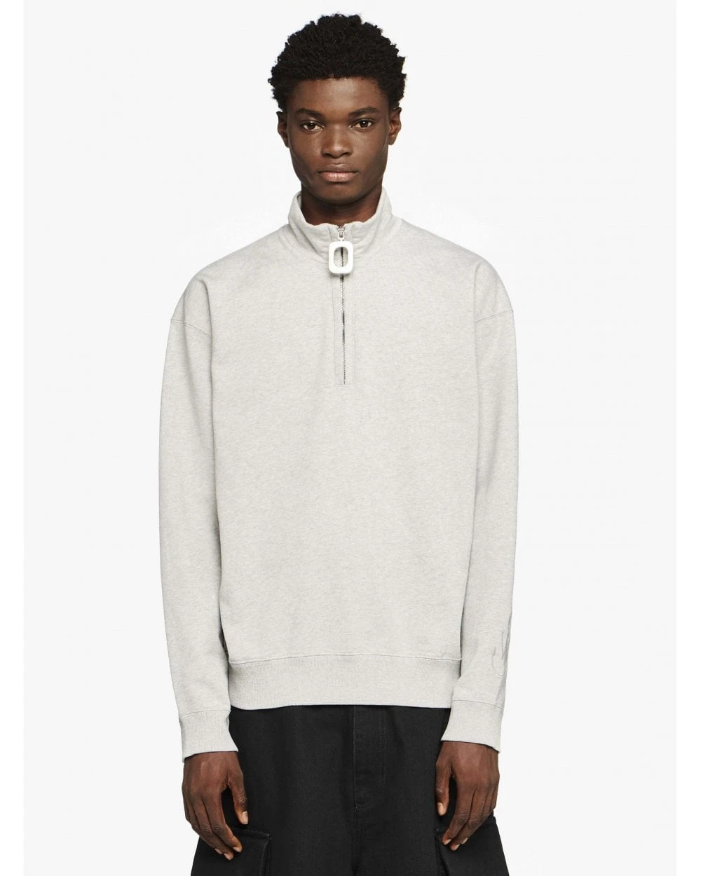 JW Anderson Mens Half Zip Sweatshirt Melange Light Grey 2 JW Anderson Mens Half Zip Sweatshirt Melange Light Grey - Image 2