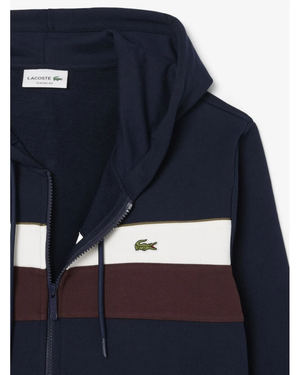 Lacoste Mens Colour Block Zip Hoodie Navy Blue/White/Brown 4 Lacoste Mens Colour Block Zip Hoodie Navy Blue/White/Brown - Image 4