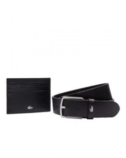 Lacoste Mens Croc Belt & Wallet Gift Set Black