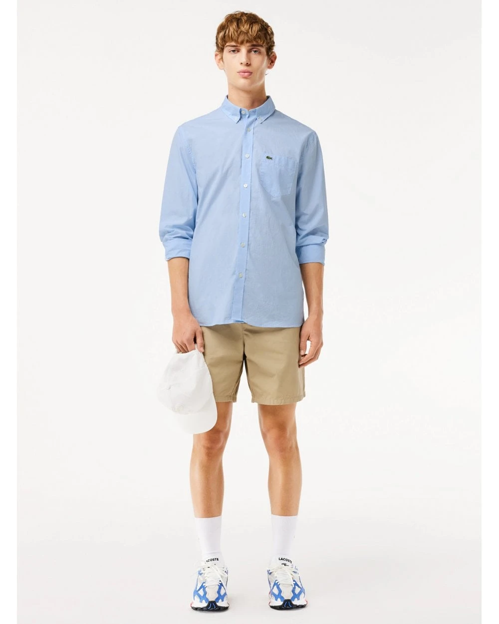 Lacoste Mens Gingham Small Check Poplin Shirt Blue/White 2 Lacoste Mens Gingham Small Check Poplin Shirt Blue/White - Image 2