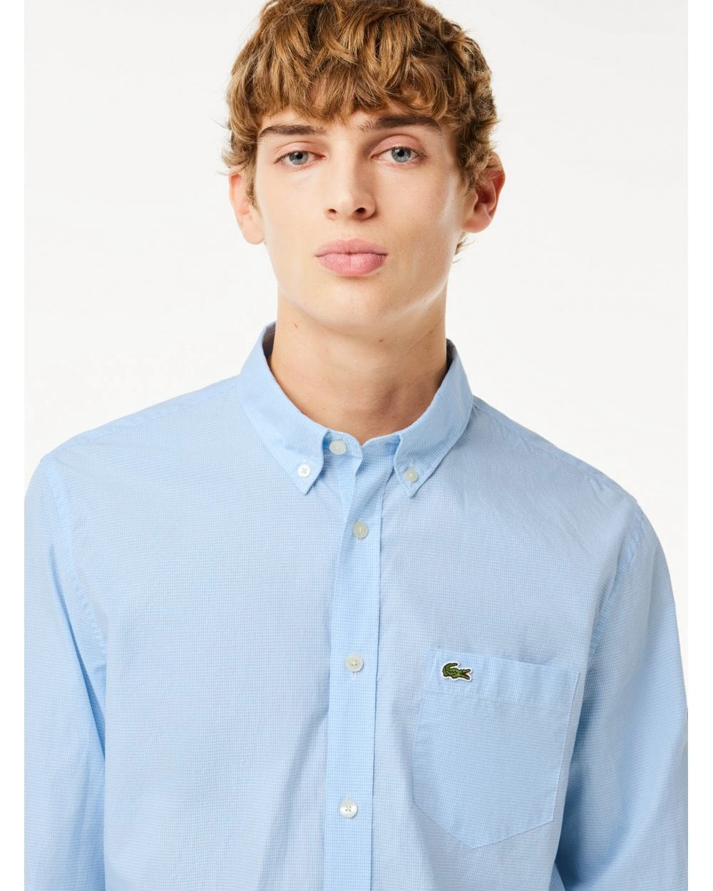 Lacoste Mens Gingham Small Check Poplin Shirt Blue/White 4 Lacoste Mens Gingham Small Check Poplin Shirt Blue/White - Image 4