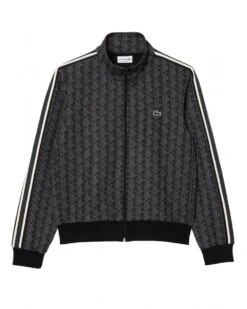 Lacoste Mens Paris 3D Zip Up Tracksuit Top Jacket Dark Grey/Black