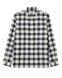 Lacoste Mens Plaid Flannel Shirt Blue/Navy Blue/White