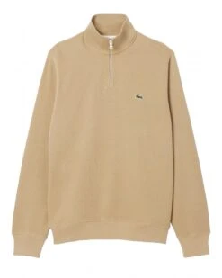 Lacoste Mens Quarter Zip Sweatshirt Beige