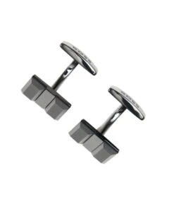 BOSS Mens Adam Black Emed Logo Cufflinks