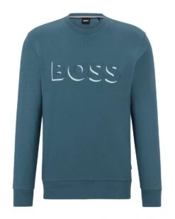 BOSS Mens Stadler Emed Logo Sweatshirt, Turquoise Jumper