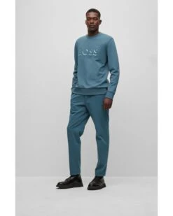 BOSS Mens Stadler Emed Logo Sweatshirt, Turquoise Jumper -Repertoire Fashion Store mens stadler embossed logo sweatshirt turquoise jumper p42494 257018 image